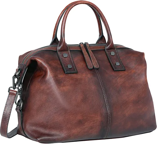 Miniatura 14 de Iswee - Bolso de hombro de cuero genuino, bolso tote con diseño de morral, con asa superior, bolso de gran capacidad, bolso cruzado