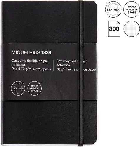 Miniatura 3 de Basicos MR 10420 - Cuaderno A6 de piel flexible con 300 páginas con cuadrícula con índice - Viene con goma - Negro
