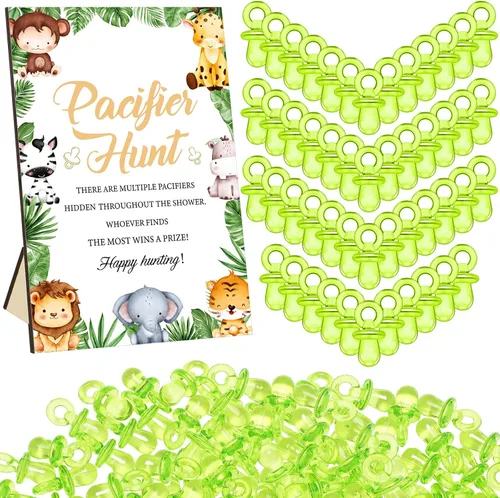 Miniatura 49 de Thyle Juego de 51 piezas de chupete de caza para baby shower, incluye signo de caza y 50 chupetes acrílicos para decoración de juegos de baby Rosa