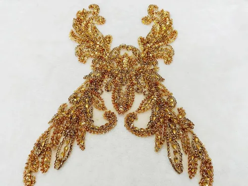 Miniatura 5 de Accesorios de apliques de encaje hechos a mano con diamantes de imitación puros para coser a mano, parches para vestido de novia de niña (champán)