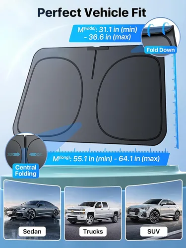 Miniatura 7 de Parasol para parabrisas de automóvil Nmoiss actualizado 2026 [revestimiento reflectante de matriz de puntos] borde extendido sin fugas de luz