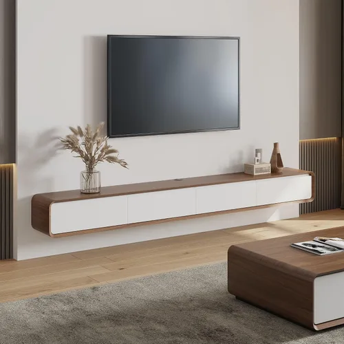 Miniatura 16 de POVISON - Soporte de TV flotante minimalista totalmente ensamblado, moderno centro de entretenimiento montado en la pared con 3 puertas abatibles