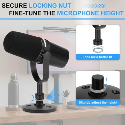 Miniatura 4 de Soporte de micrófono de escritorio para Shure MV7/MV7+, base de micrófono desmontable de perfil bajo premium con tuerca de bloqueo, soporte