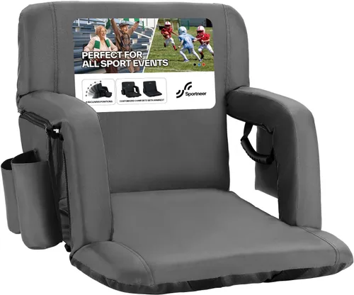 Miniatura 19 de Sportneer - Asientos de estadio para gradas con respaldo, asiento de estadio reclinable y portátil con un grueso cojín acolchado, con respaldo