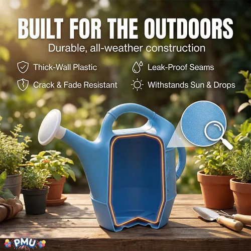Miniatura 4 de PMU Regadera de 2 galones, regadera de jardín para plantas de interior y exterior, lata de agua de plástico con cabezal de rociador desmontable