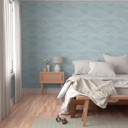 Miniatura 5 de Spoonflower Papel tapiz para despegar y pegar - Ondas Mar Luz Verde Azul Océano Náutico Surf Beach House Papel pintado extraíble personalizado