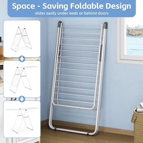 Miniatura 3 de KINGBOARD Tendedero Plegable para Ropa, Tendedero de Metal para Ropa con Altura Ajustable, Estante de Lavandería, Uso Interior y Exterior, Sin Blanco