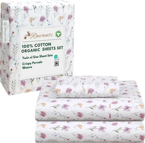Miniatura 60 de RUVANTI Juego de sábanas de algodón orgánico 100% tamaño completo, tejido de percal, certificado GOTS, juego de 4 piezas, bolsillo profundo de 15