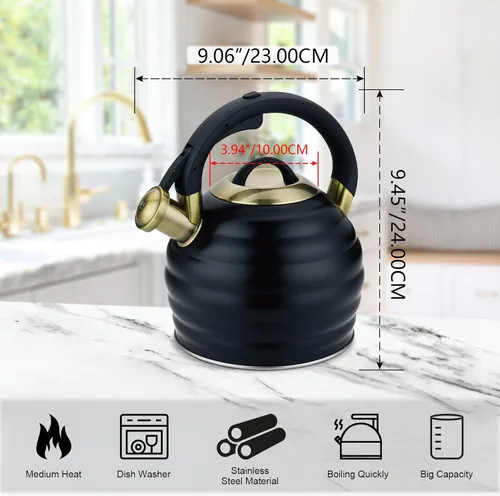 Miniatura 5 de Tetera de Té para Estufa Superior con Silbato, Tetera de 3.2 Quarts de Acero Inoxidable con Asa Ergonómica Resistente al Calor
