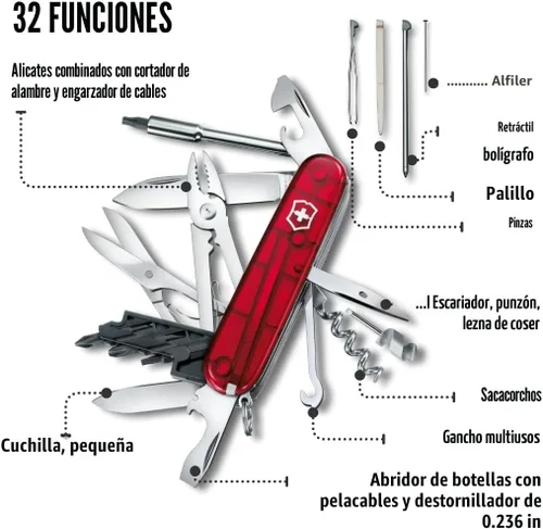 Miniatura 5 de Victorinox Cyber Tool M 32 Functions Swiss Army - Cuchillo de bolsillo mediano con estuche plegable, color rubí