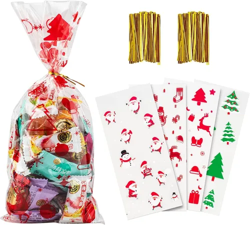 Miniatura 3 de Surtido de 200 bolsas de celofán de Navidad para golosinas navideñas, recuerdos de fiesta, bolsas de dulces, regalos, suministros de fiesta