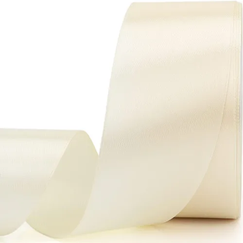 Nsilu Cinta de satén de 25 yardas de 1-1/2 pulgadas de ancho adecuada para bodas, fiestas y cajas de regalo (blanco arroz, 1-1/2 pulgadas)