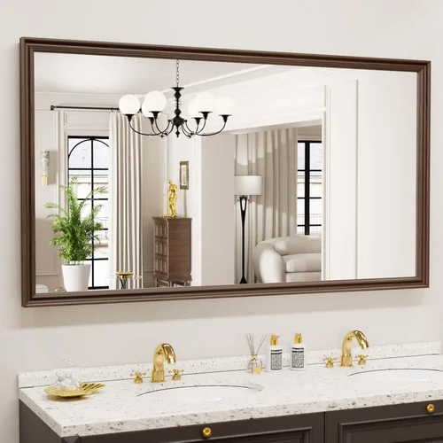 Miniatura 71 de WEER - Espejo de baño dorado, espejo de 40x32 pulgadas con marco de metal dorado cepillado, espejo de tocador de baño de oro para pared
