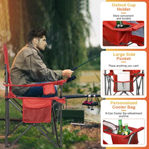 Miniatura 5 de Romswi Sillas de camping de gran tamaño, soporte resistente de 500 LBS, sillas deportivas acolchadas para la espalda y los brazos, portavasos