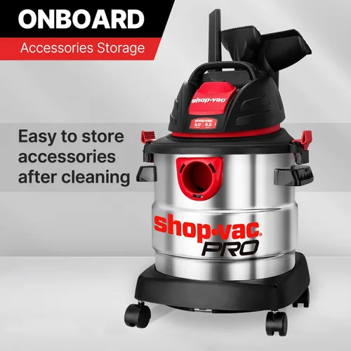 Miniatura 3 de Shop-Vac Aspiradora húmeda/seca de 5 galones y 4.5 HP de pico, tanque de acero inoxidable, aspiradora de taller portátil con filtro, manguera