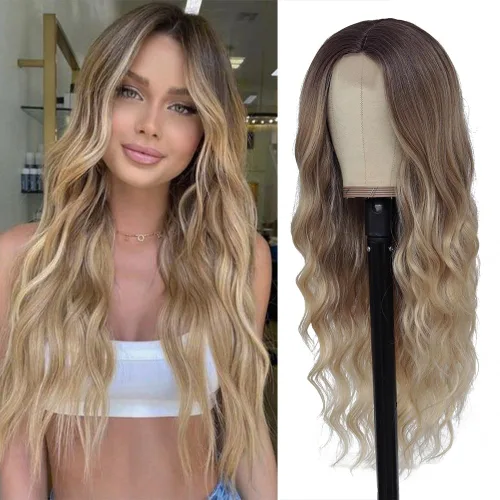 Miniatura 9 de Peluca larga negra ondulada con flequillo para mujer, 26 pulgadas, peluca sintética de aspecto natural de repuesto para uso diario, fiesta, cosplay