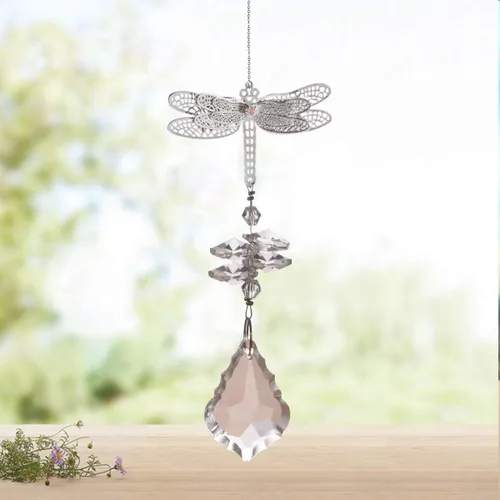 Miniatura 9 de WEISIPU Prisma atrapasoles de cristal – Atrapasoles de libélula para ventanas colgantes de arco iris, adorno de libélula de metal de cristal K9