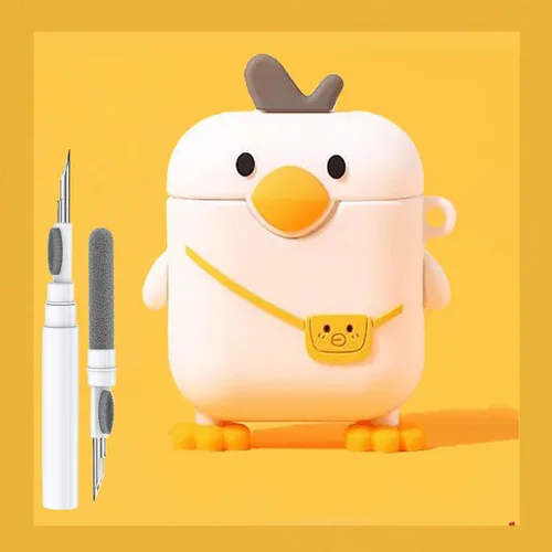 Linda Funda de Pato para Airpod de 2ª y 1ª Generación, Divertida Funda de Airpods 3D de Dibujos Animados Kawaii con Kit de Limpieza y Llavero para