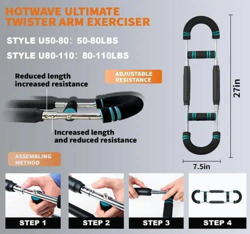 Miniatura 6 de HOTWAVE Twister Arm Trainer, Adjustable Chest & Arm Exerciser for Men Women, Portable Home Fitness Equipment Kit for Upper Body Muscle Strength