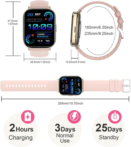 Miniatura 7 de Reloj inteligente, relojes inteligentes HD de 2.01 pulgadas para mujer, reloj de seguimiento de actividad física con monitor de presión Rosa