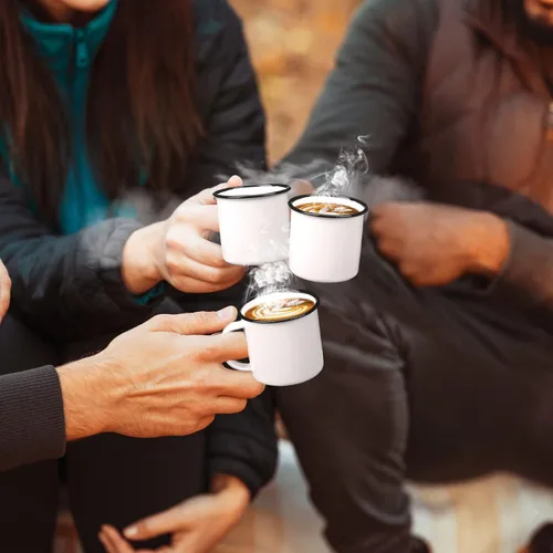 Miniatura 5 de Yinder 12 tazas de café de 5 onzas de metal pequeñas clásicas portátiles blancas de 5 onzas, tazas vintage a granel con asa para café, té, picnic