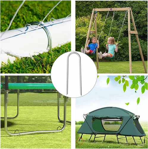 Miniatura 3 de Estacas de trampolín de 10 pulgadas, piezas de trampolín resistentes, estacas de viento tipo U, 8 anclajes de suelo, estacas de acero galvanizado
