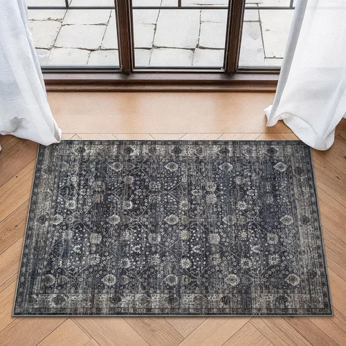 Miniatura 89 de Bloom Rugs - Alfombra lavable, antideslizante, de 1,83 x 2,74 m, color beige/blanco claro con borde tradicional, para sala de estar, dormitorio