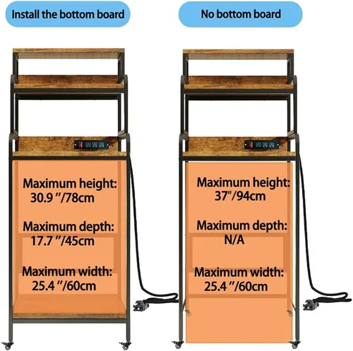 Miniatura 3 de COCOLUCKY Soporte de tablero de clavijas para nevera mini de 4 niveles con almacenamiento, gabinete para nevera mini con toma de corriente, estante