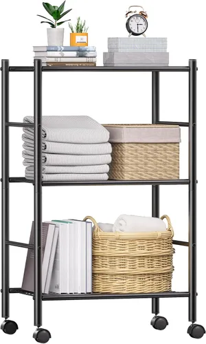 Miniatura 10 de BolDuck Estante organizador de estantes de 3 niveles, estantería de metal con patas niveladoras ajustables, estantes de almacenamiento que ahorran