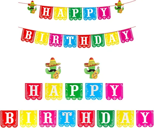 Cartel de fiesta de feliz cumpleaños, decoración de feliz cumpleaños, pancarta mexicana de los muertos, decoración de fiesta mexicana, decoración de