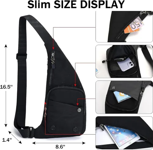 Miniatura 3 de Tealots Bolso bandolera delgado con bolsillo personal, bolso de hombro casual, mochila ligera, bolsa de pecho para viajes, senderismo