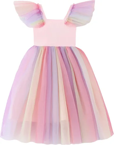 Miniatura 3 de Vestido tutú para niñas pequeñas, con mangas con vuelo, sin mangas, vestido de tul de princesa, vestido de fiesta vintage para niñas pequeñas