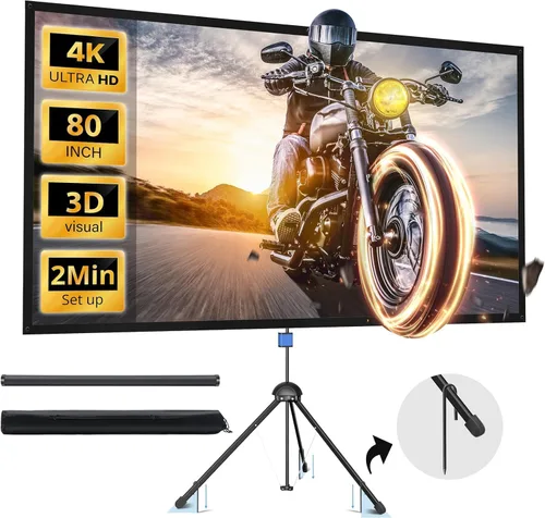 Paris RHÔNE - Pantalla de proyector con soporte, 80 pulgadas, para interiores y exteriores, 16:9, PVC HD 4K, 1.5 ganancia, portátil, sin arrugas,