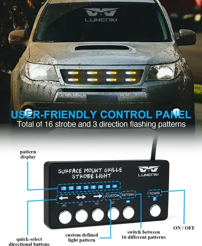 Miniatura 8 de LUMENIX Barra de luces estroboscópicas de techo con panel de control y 8 luces estroboscópicas intermitentes de montaje en superficie de rejilla