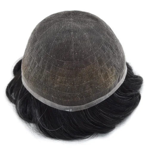 Miniatura 48 de Toupee para hombres nudos blanqueados hombres toupee hairpieces europeo virgen sistema de reemplazo de cabello humano suave encaje francés hombres