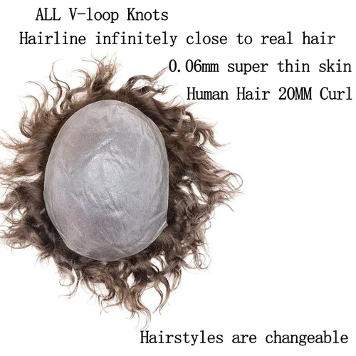 Miniatura 6 de Rizado Hombres Toupee - Sistemas de reemplazo de cabello humano para hombres, postizo de 0.787 in, rizado con bucle en V, pelucas de poliuretano