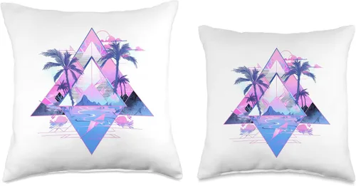 Miniatura 3 de Purple Palm Trees Rhombus and Triangle shapes Throw Pillow