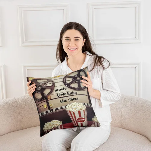 Miniatura 3 de Homewish Theater Cinema Poster Throw Pillow Covers (Pack of 1),Retro Movie Cushion Cover for Kids Boys Teens Popcorn Pillow Cases Movie Night Living