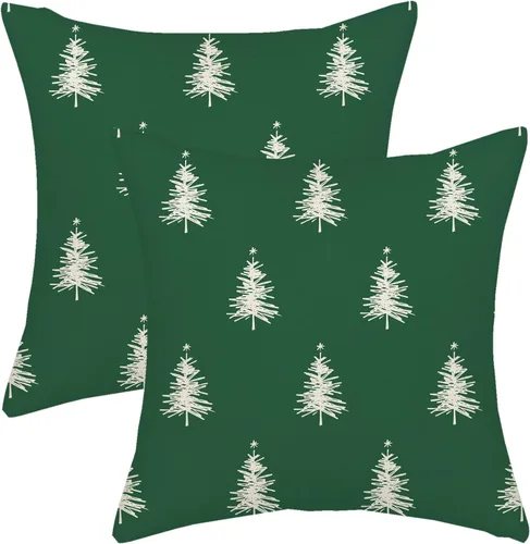 Miniatura 25 de AGAYNA Juego de 2 fundas de almohada decorativas con diseño de acuarela verde salvia para árbol de Navidad de 16 x 16 pulgadas, para sofá, invierno