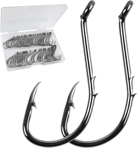 AGOOL anzuelos de pesca con pico afilado de púas de pulpo, acero de alto carbono, ojo cerrado extra afilado para pesca de agua salada, tamaño 8 # -