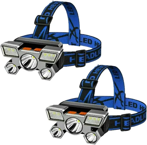 Miniatura 11 de RUNAAJA - Linterna frontal LED COB de 750000 lúmenes, linterna recargable, lámpara de cinco lámparas de diseño súper lejano para correr al aire
