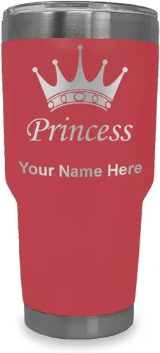 Miniatura 40 de LaserGram Vaso aislado al vacío de 20 onzas, corona de princesa, grabado personalizado incluido (negro)