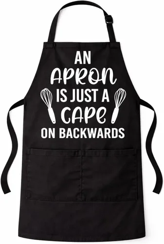 Divertido delantal de cocina – «An Apron Is Just A Cape On Backwards» – Regalo para hombres, mujeres, papá, mamá – Delantal de cocina negro con