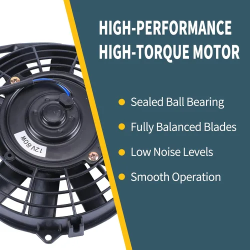 Miniatura 6 de Juego de 2 ventiladores eléctricos universales delgados, tire/empuje, 7 pulgadas, negro, 12V 80W, kit de montaje de alto rendimiento para radiador