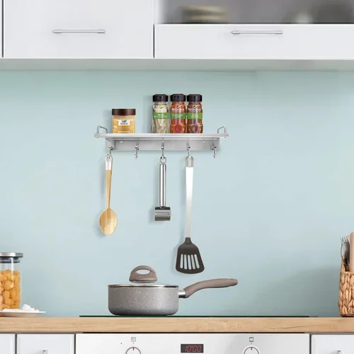 Miniatura 5 de Audmore Estante para utensilios de cocina, estante de especias con ganchos para montaje en pared, estante sobre la estufa, acero inoxidable, estante