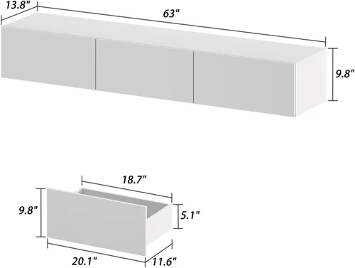 Miniatura 2 de Homsee Soporte de TV LED flotante para televisores de hasta 70 pulgadas, consola multimedia de madera montada en la pared con superficie brillante