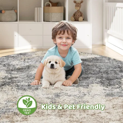 Miniatura 117 de Alfombra de pasillo lavable para cocina: 3 x 10 pies, antideslizante, abstracto, suave, moderno, resistente a las manchas, para interiores, piso