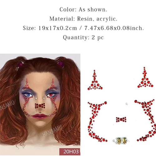 Miniatura 2 de 2 piezas de joyas de Halloween para la cara, tatuajes, Día de los Muertos, tatuajes temporales de calavera con diamantes de imitación, piedras
