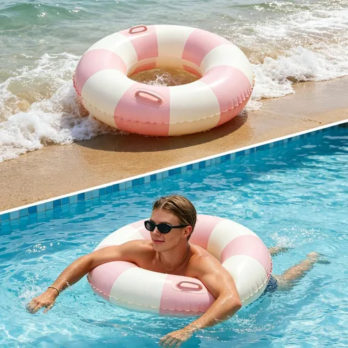 Miniatura 7 de 2PCS XL Stripe Pool Swim Ring with Handles Inflatable Pool Floats 45 Inch Water Fun Large Adult Swimming Pool Float for Beach Lake Summer Party