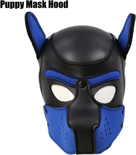 Miniatura 4 de Máscara de neopreno de cara completa para cachorro, capucha extraíble, máscara de Halloween (azul, máscara)
